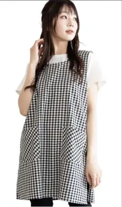 ギンガム　チェック　エプロン　保育士　実習　M〜L