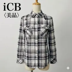 美品　ICB チェックシャツ 長袖 綿100% サイズ9 M グレー　春服のサムネイル