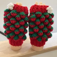 いちご編みハンドカバー&ハンドウォーマー♡レッド