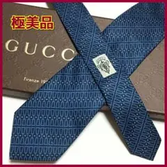 ✨極美品✨GUCCI グッチ ネクタイ シルク 100% ネイビー ブルー 総柄