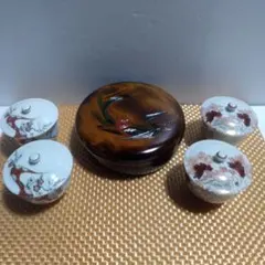 ★【昭和レトロ大ブ一厶！】★【蓋付き湯呑み★九谷焼2客&有田焼2客&菓子入れ】