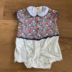 ファミリア　70サイズ　花柄ロンパース 襟付き コットン100%