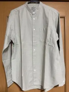無印良品　洗いざらしオックススタンドカラー長袖シャツ　S ペールグリーン