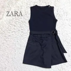 ザラ　オールインワン　サロペット　ショートパンツ　ベルト付き　ブラック　Mサイズのサムネイル