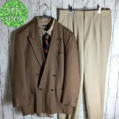 テーラードジャケットｘスラックス　ココアブラウン　ダブル　ネクタイシャツ付　古着