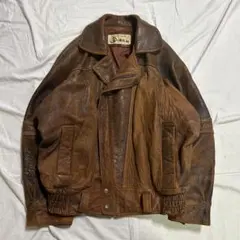 90's vintage レザージャケット 42 ブラウン 短丈　アメカジ