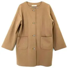 CROCODILE クロコダイル　ノーカラーコート ブラウン　ミドル丈コート　L