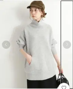 イエナ　白　片畦ポケット付きタートルネックプルオーバー