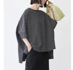 ボーダー クルーネック 半袖 Tシャツ ブラックのサムネイル
