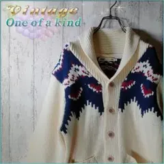 カーディガン ニット ノルディック柄 オフホワイト系 L