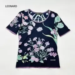 美品✨LEONARD レオナール シルク混 刺繍 半袖 ニット セーター L 黒 美品✨LEONARD レオナール シルク混 刺繍 半袖 ニット セーター L 黒