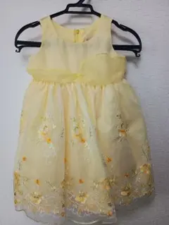 【ベビー向け】刺繍入りリボン付き黄色ベビードレス80サイズ