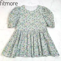 極美品　フィットモア 花柄ペプラムボリュームスリーブトップス　ブラウス　緑のサムネイル