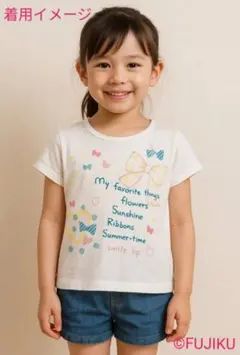 KPニットプランナー リボン×ハート柄Tシャツ 110サイズのサムネイル