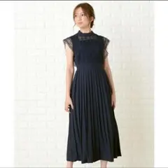 【匿名配送】LaceLadies スタンドネックレースデザインワンピース 黒 L