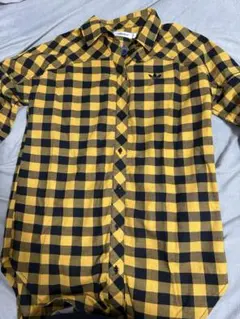 adidas 黄色チェックシャツ　古着