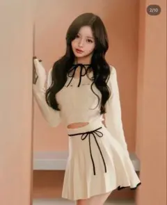 ダーリッチ　ウエストオープンリボンデザインニットミニワンピース