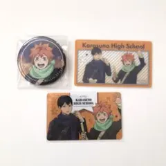 ハイキュー　コスモワールド　日向翔陽　烏野高校　缶バッジ　カード　3点セット