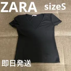 即日発送/ZARA WOMAN/BASIC/リブTシャツ ブラック/sizeSのサムネイル
