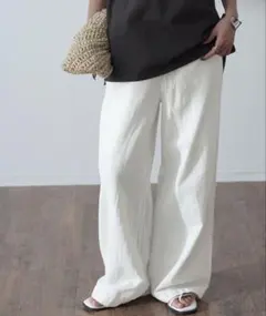 HUG.U 春夏快適。「綿麻 デニム」 ワイドパンツ デニムパンツ