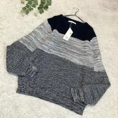 ikka【新品】切り替えニットセーター　ネイビーブルー　Ｌ　メンズ　イッカ