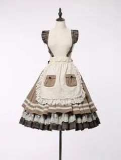 エプロン&サスペンダー付きスカート　ロング丈　星箱ワークス　ブラウン　ロリータ