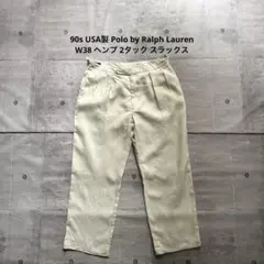 90s USA製 ラルフローレン ヘンプ 2タック スラックス アイボリー 38