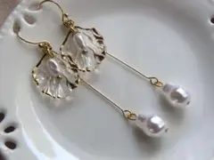 花びら型バロックパールピアス (イヤリング変更可) No.7