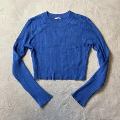 GU ジーユー クロップド丈 ケーブルニット 長袖Tシャツ ブルー　Mサイズ