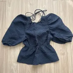 ZARA ネイビー　バルーンスリーブトップス