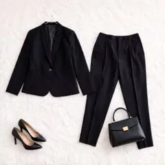 sucreブラックフォーマルスーツ テーパードパンツセットアップ黒 大きめ17号