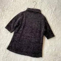 モデル ラメ混 シャギーニット L 半袖 五分袖 ブラック 韓国 y2k ギャル