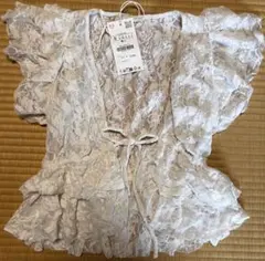 新品 ZARA レース フリル付き ホワイトシャツ S