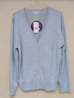 グレー Vネック カーディガン ４Ｌ　ご家庭で洗えます