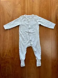 【美品】ZARA 長袖カバーオール／ボーダー／足カバー付き