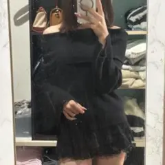 オフショルダーブラックニット Mサイズ