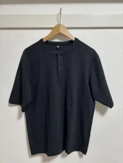 UNIQLO ドライワッフルヘンリーネック Tシャツ M ブラック