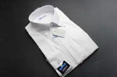 L(41-84)高ストレッチ　白/スクエア柄　BDワイシャツ長袖　形態安定