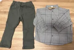 入園式などに！グレー チェック柄シャツとパンツセット