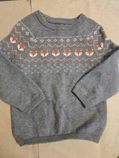 キツネのグレー ニットセーター