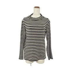 MUJI ボーダー 長袖カットソー（L）ネイビー×ベージュ系 ストレッチ