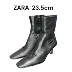 ZARA スクエアトゥ ショートブーツ サイドジップ ブラック 37