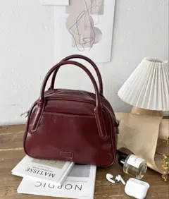 ヴィンテージ調ボストンバッグ　ボルドー