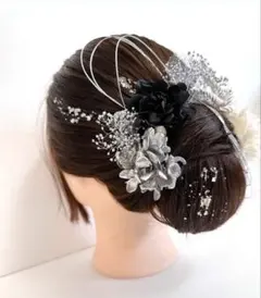 no.4635 成人式髪飾り　成人式　卒業式　髪飾り　シルバー　銀箔　水引