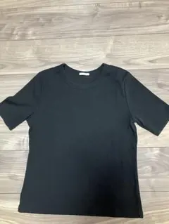 GU リブクルーネック 半袖Tシャツ ブラック Lサイズ