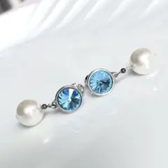 SWAROVSKI スワロフスキー ブルーストーン パール イヤリング