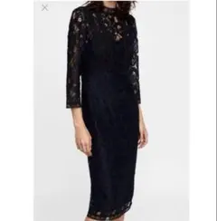 ZARA BASIC ネイビー レースドレス M