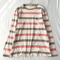 【クロコダイル】Tシャツ ロンT ランダムボーダー 胸ポケット有 刺繍ロゴ LL