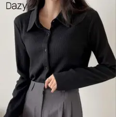 SHEIN Dazy リブ ポロシャツ ロンT M ブラック