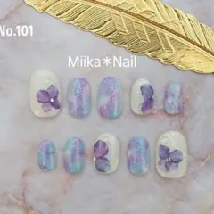 No.101 オーロラ紫陽花水滴ネイル♡﻿サイズオーダーはコメント下さい